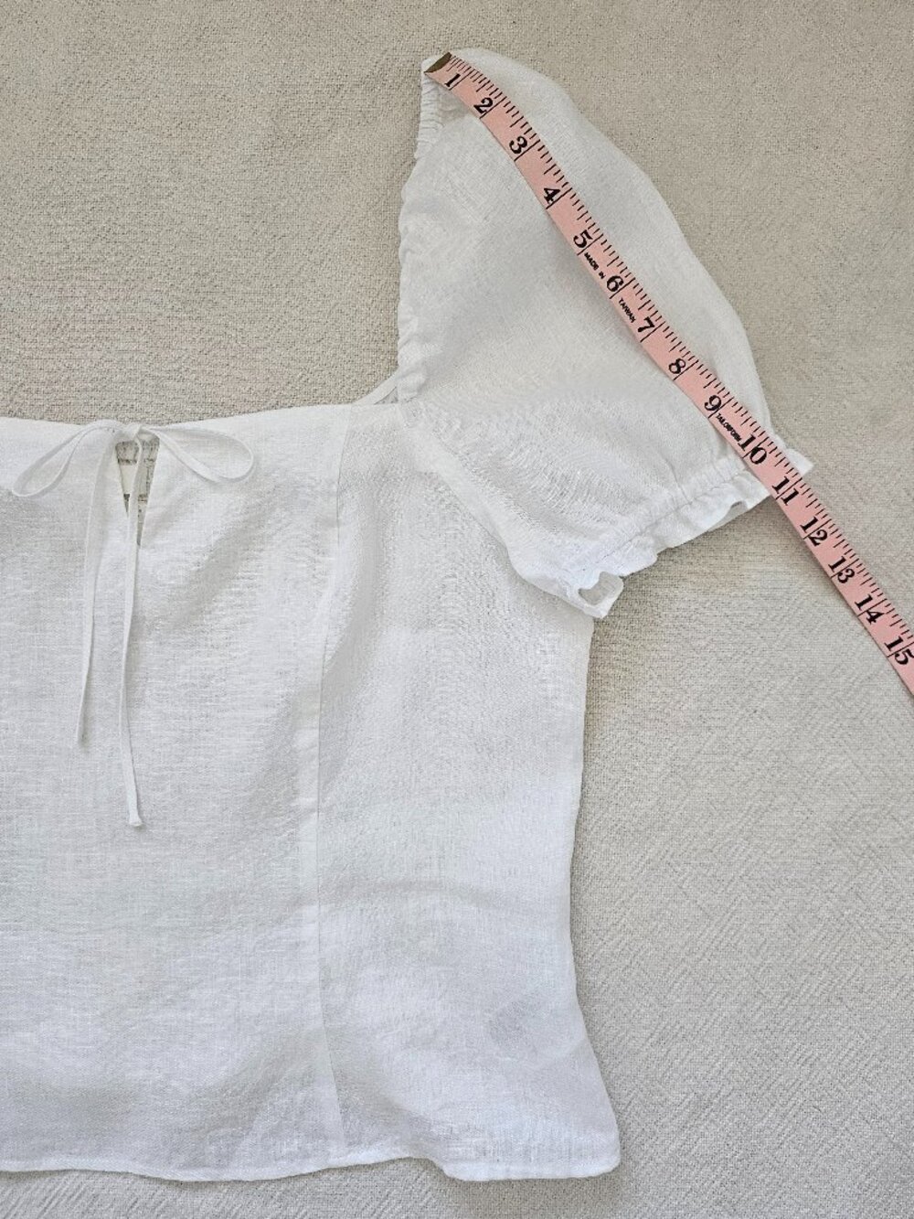 H&M White Linen Blend Smocked Peasant Top - Size L - Picture 12 of 12
